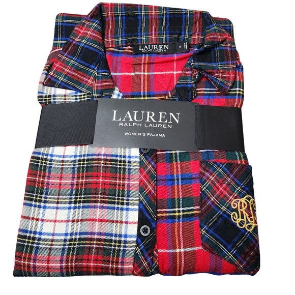Lauren Ralph Lauren Women Plaid Patchwork Pajama Set Sleepwear Top Pants S NWT - Picture 3 of 4